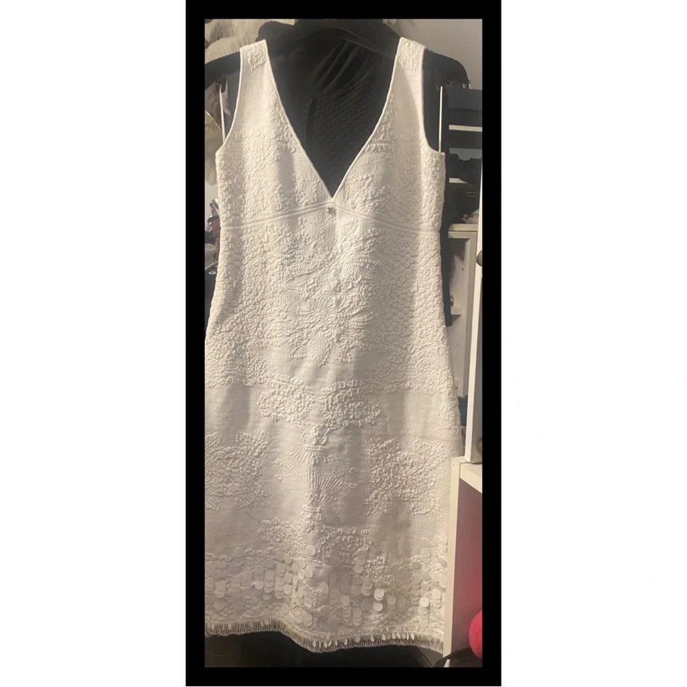 Vintage CHANEL 2006 Cruise White Jacquard Knit Midi Dress